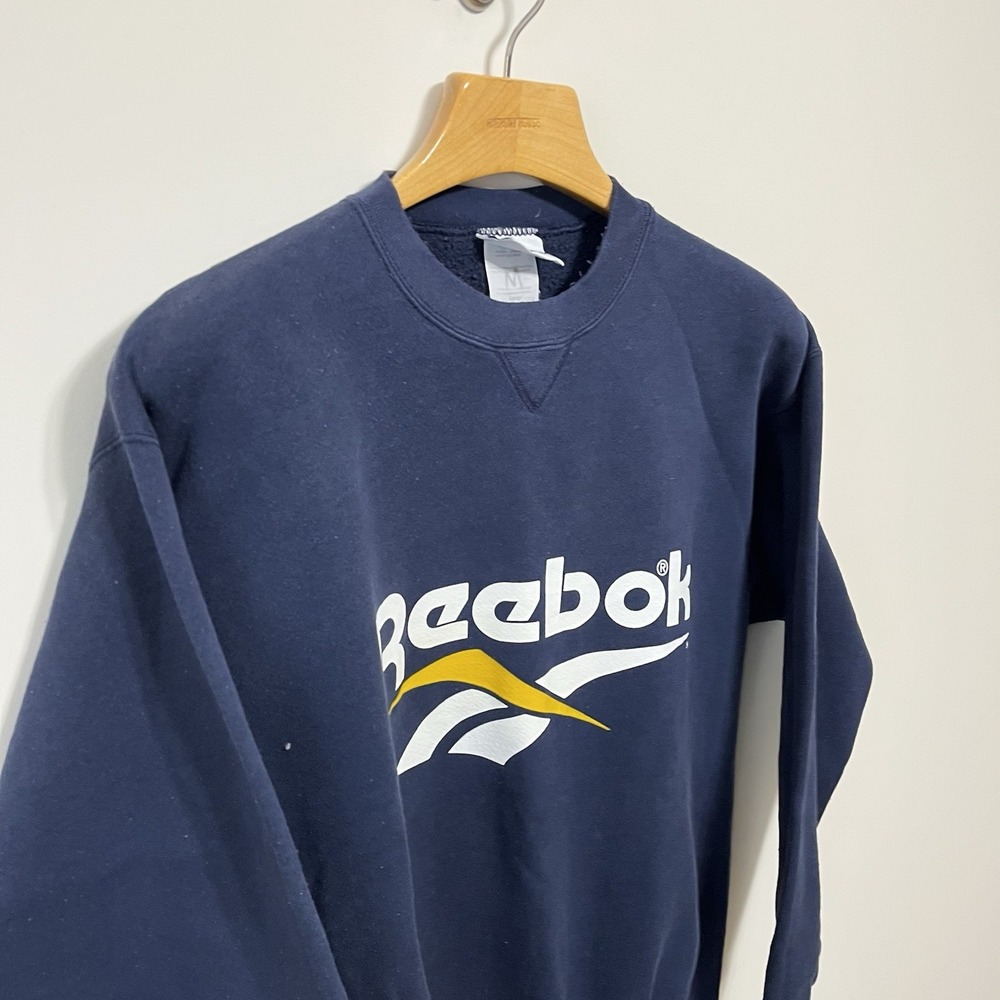 Vtg Reebok Crewneck Sweatshirt Blue Mens Large Logo Spellout 90s Made in USA - Picture 2 of 5